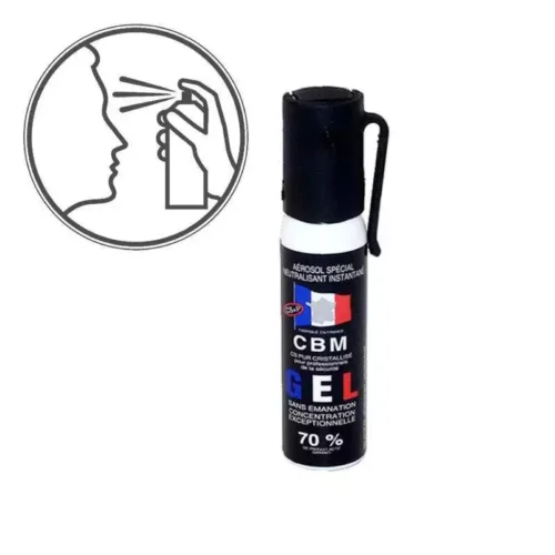 Bombe lacrymogène GEL 25ml CS Aérosol Arme anti-vol - Spray self défense CBM