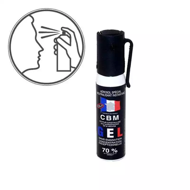 Bombe lacrymogène GEL 25ml CS Aérosol Arme anti-vol - Spray self défense CBM