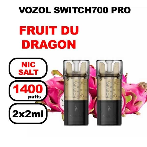 Vozol x2 cartouches pré-remplies 2ml sans fuite- fruit du dragon