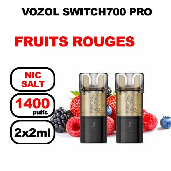 Vozol x2 cartouches pré-remplies 2ml sans fuite- fruits rouges