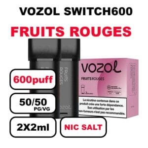 Vozol x2 cartouches pré-remplies 2ml sans fuite- fruits rouges