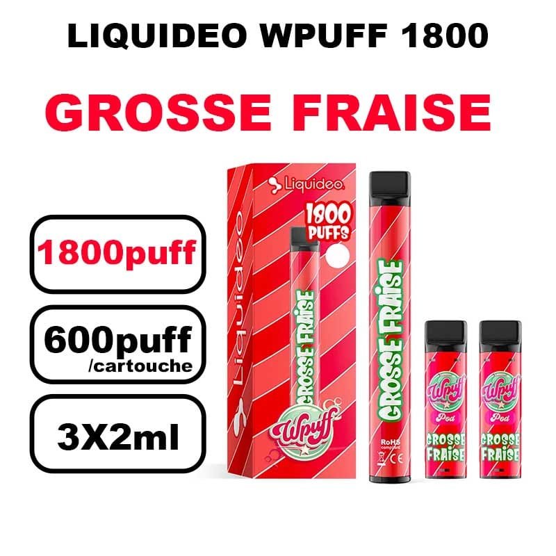 Liquideo Wpuff 1800 Starter kit x3 Cartouches Pod 2ml Cartouche Puff jetable sans fuite- grosse fraise