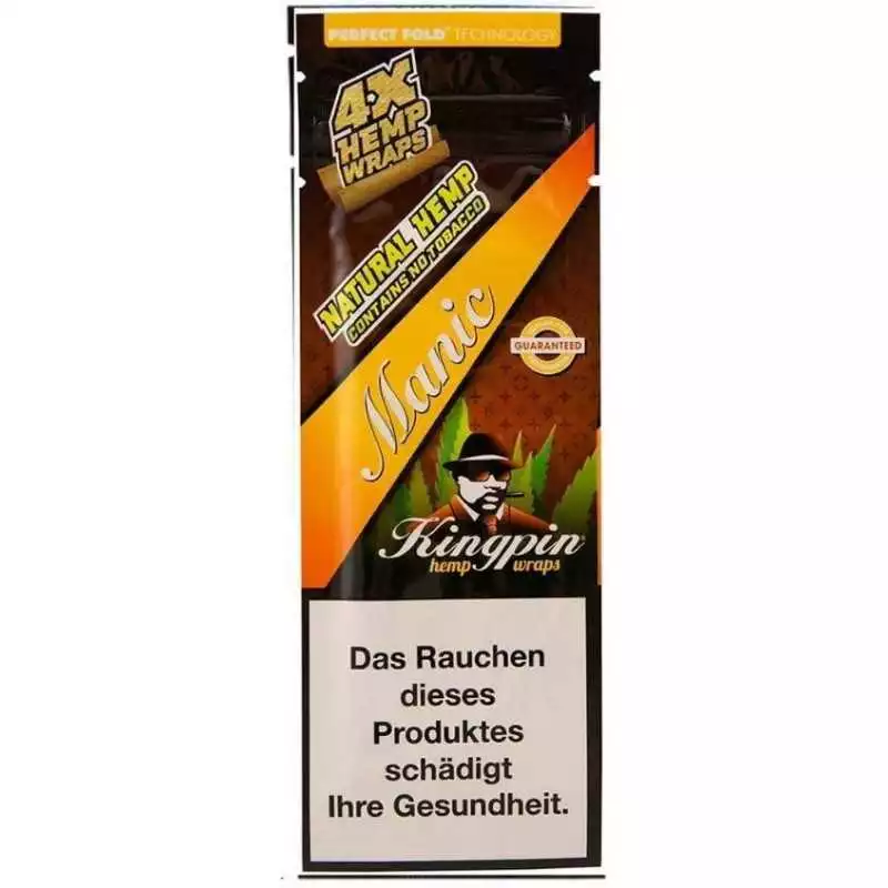KINGPIN manic blunt Wraps hemp aromatisé sans tabac - sachet x4 feuilles parfumées saveur fruitée pas cher