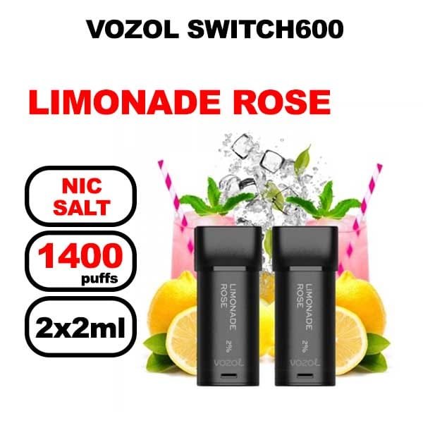 Vozol x2 cartouches pré-remplies 2ml sans fuite- limonade rose 600