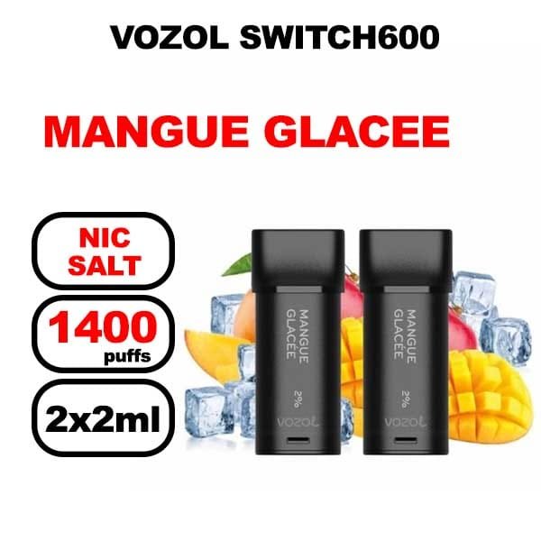 Vozol x2 cartouches pré-remplies 2ml sans fuite-mangue glacee