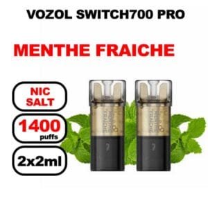 Vozol x2 cartouches pré-remplies 2ml sans fuite- menthe fraiche