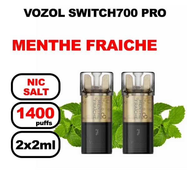 Vozol x2 cartouches pré-remplies 2ml sans fuite- menthe fraiche