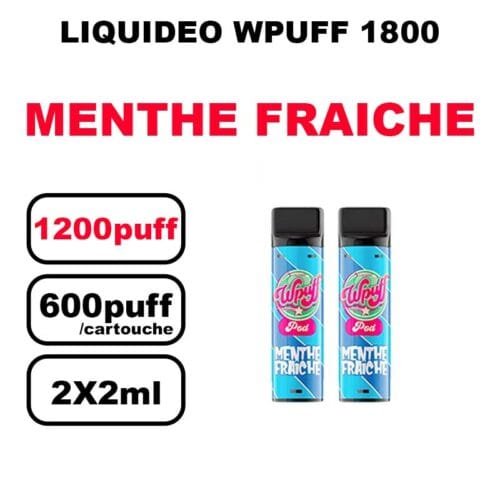 Liquideo Wpuff 1800 x2 Cartouches Pod 2ml Cartouche Puff jetable sans fuite- menthe fraiche