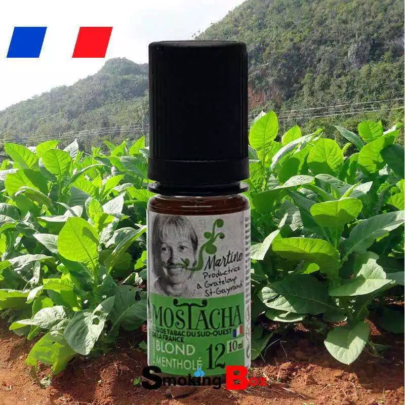eliquide mostacha tabac blond mentholé 10ml macéré aux feuilles de tabac