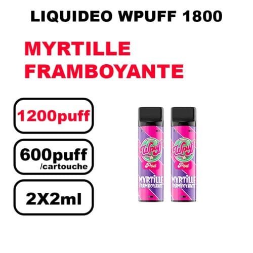 Liquideo Wpuff 1800 x2 Cartouches Pod 2ml Cartouche Puff jetable sans fuite- myrtille framboyante