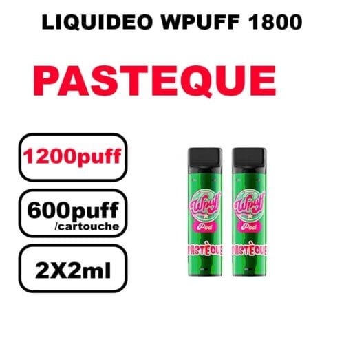 Liquideo Wpuff 1800 x2 Cartouches Pod 2ml Cartouche Puff jetable sans fuite- pasteque