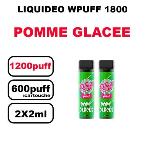 Liquideo Wpuff 1800 x2 Cartouches Pod 2ml Cartouche Puff jetable sans fuite- pomme glacee