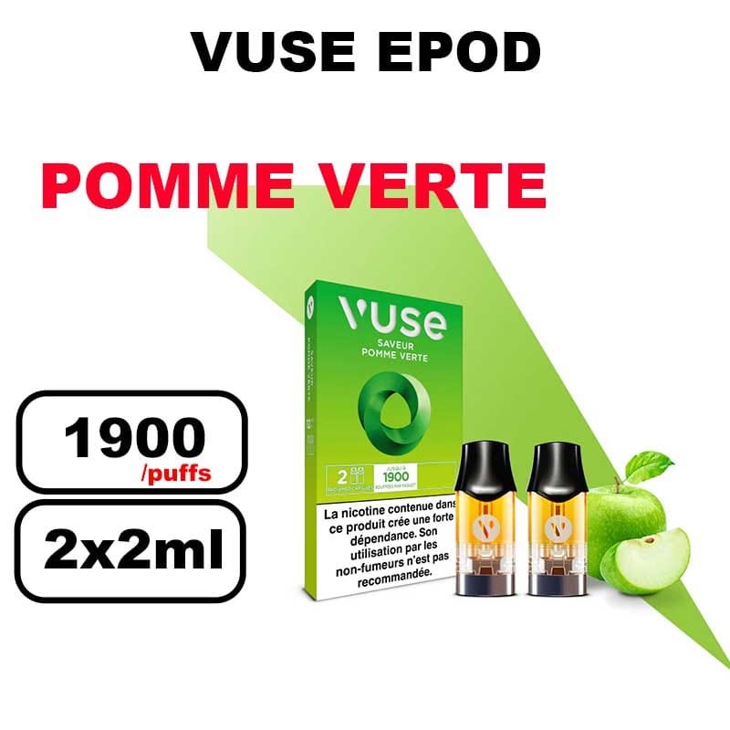 Vuse cartouche Epod x2 1.9ml Capsule ePOD eliquide pré-remplie pour vapoteur- pomme verte