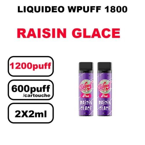 Liquideo Wpuff 1800 x2 Cartouches Pod 2ml Cartouche Puff jetable sans fuite- raisin glacee