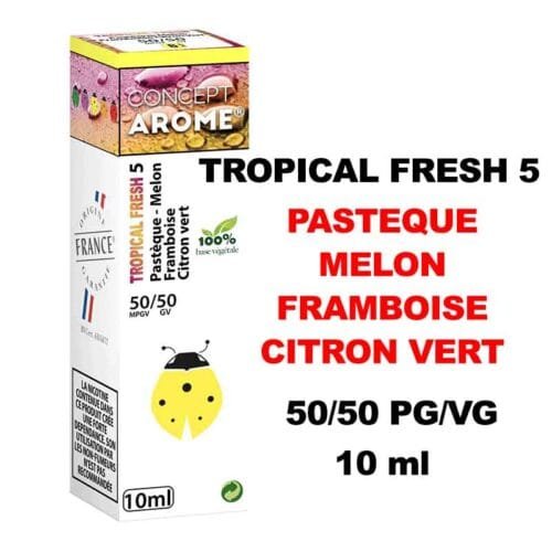 Conceptarome tropical fresh 10ml e-liquide saveur naturelle bio Sans additifs pour cigarette électronique- tropical fresh 5 pasteque melon framboise citron vert