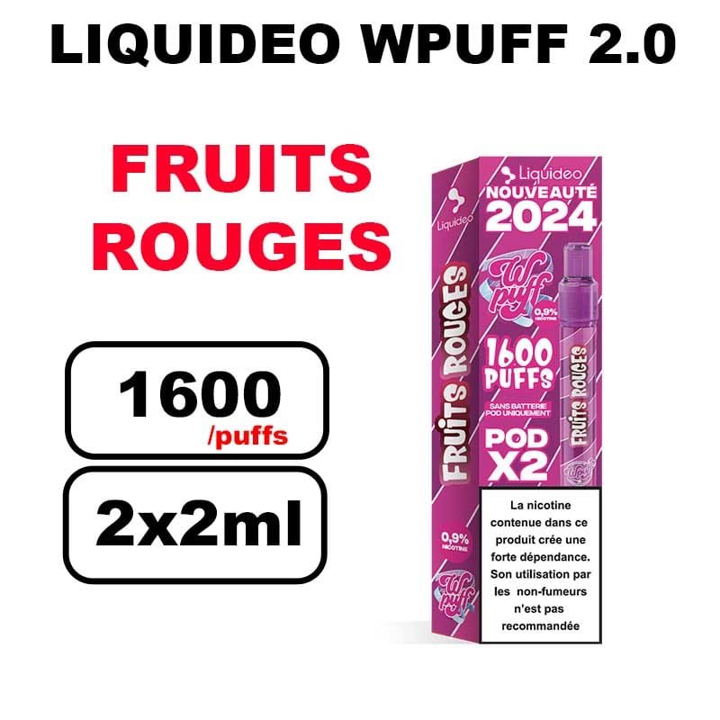 Liquideo Wpuff pod 2.0 x2 Cartouches 2ml Pod Puff jetable sans fuite- fruits rouges