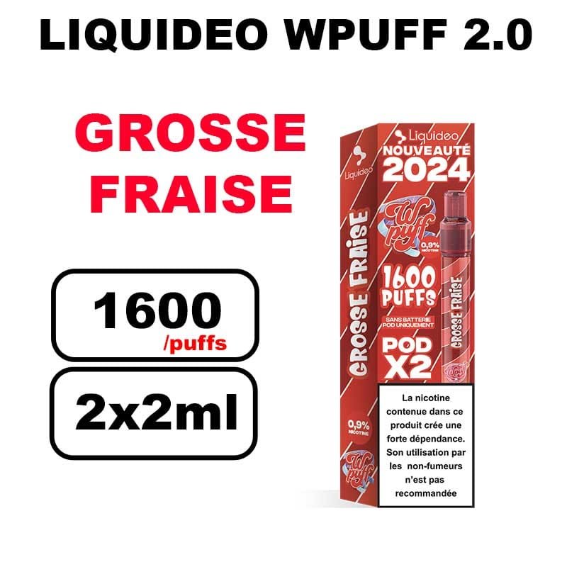 Liquideo Wpuff pod 2.0 x2 Cartouches 2ml Pod Puff jetable sans fuite- fraise