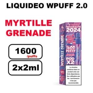 Liquideo Wpuff pod 2.0 x2 Cartouches 2ml Pod Puff jetable sans fuite- myrtille grenade