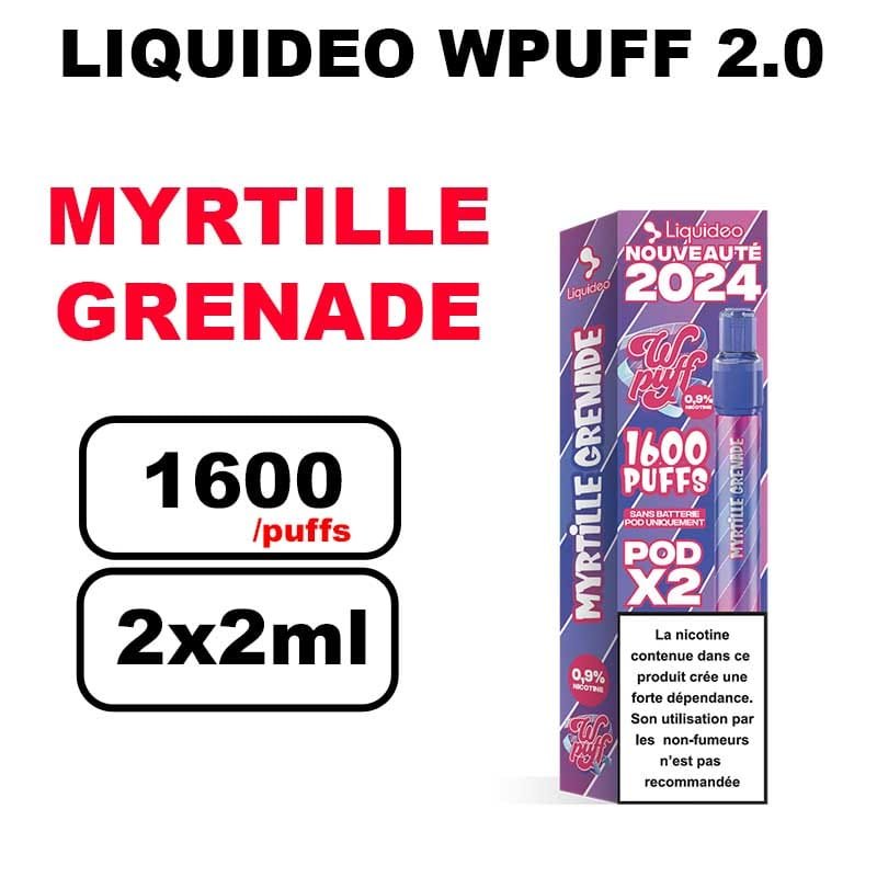 Liquideo Wpuff pod 2.0 x2 Cartouches 2ml Pod Puff jetable sans fuite- myrtille grenade