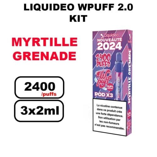 Kit starter Liquideo Wpuff pod 2.0 x3 Cartouches 2ml Pod Puff jetable sans fuite- myrtille granade