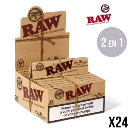 Papier RAW Connoisseur slim + filtre carton x32 feuilles à rouler pour votre tabac x24