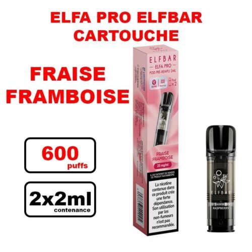 Cartouches ELFA PRO e-liquide pré-rempli 2ml saveur puff Elfbar x2- fraise framboise
