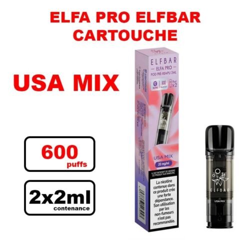 Cartouches ELFA PRO e-liquide pré-rempli 2ml saveur puff Elfbar x2- usa mix