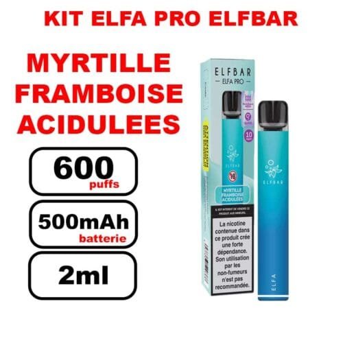 Kit starter ELFA Pro Elfbar + cartouche 2ml inclus- myrtille framboise acidulees