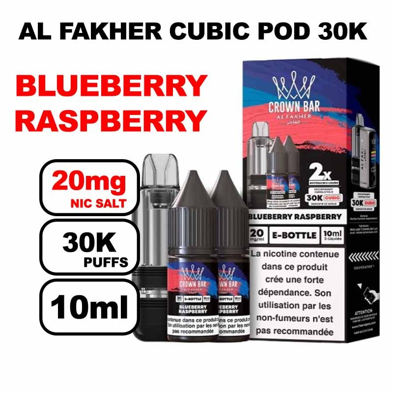 Cartouche Cubic 30k 10+2ml + E-liquides 20mg 10ml x2 - Crown Bar by Al Fakher-blueberry-raspberry