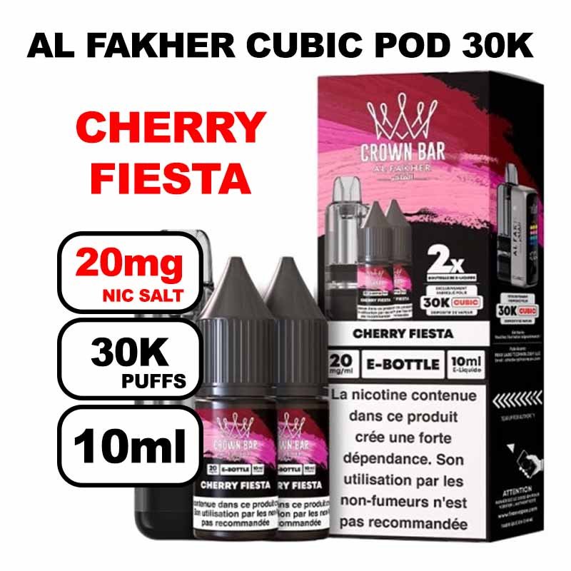 Cartouche Cubic 30k 10+2ml + E-liquides 20mg 10ml x2 - Crown Bar by Al Fakher-cherry-fiesta