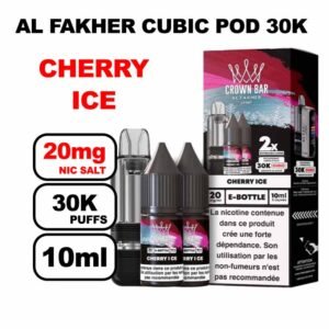 Cartouche Cubic 30k 10+2ml + E-liquides 20mg 10ml x2 - Crown Bar by Al Fakher-cherry-ice