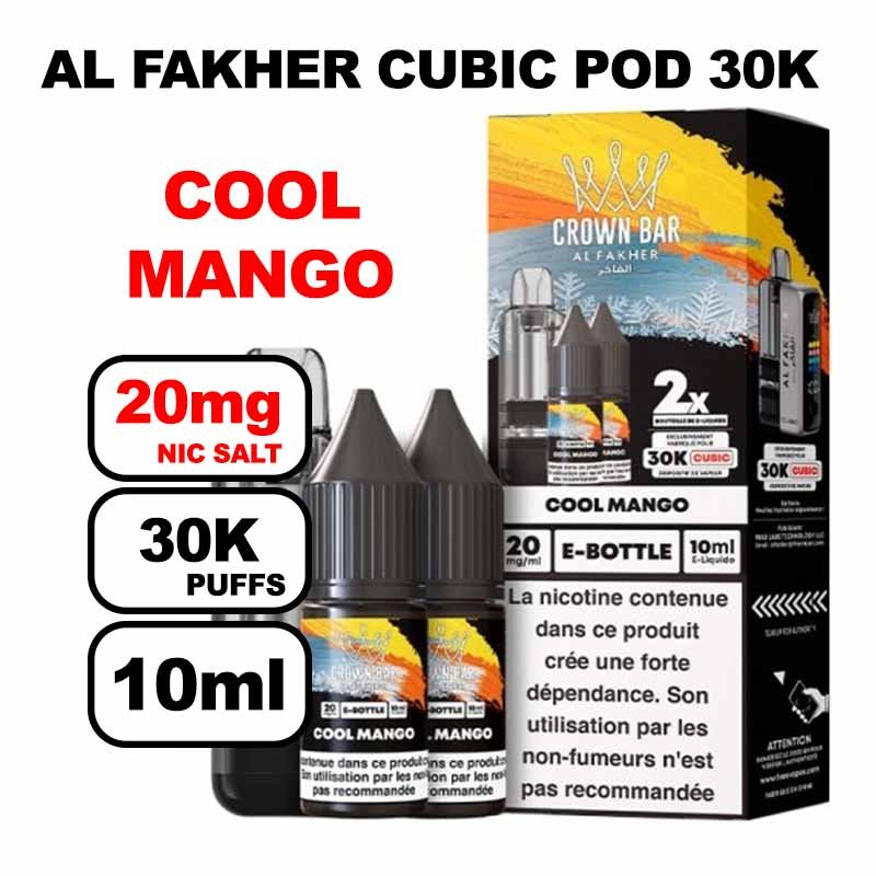 Cartouche Cubic 30k 10+2ml + E-liquides 20mg 10ml x2 - Crown Bar by Al Fakher-cool-mango