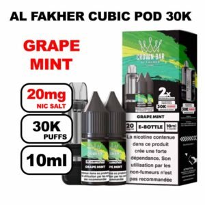 Cartouche Cubic 30k 10+2ml + E-liquides 20mg 10ml x2 - Crown Bar by Al Fakher-grape-mint