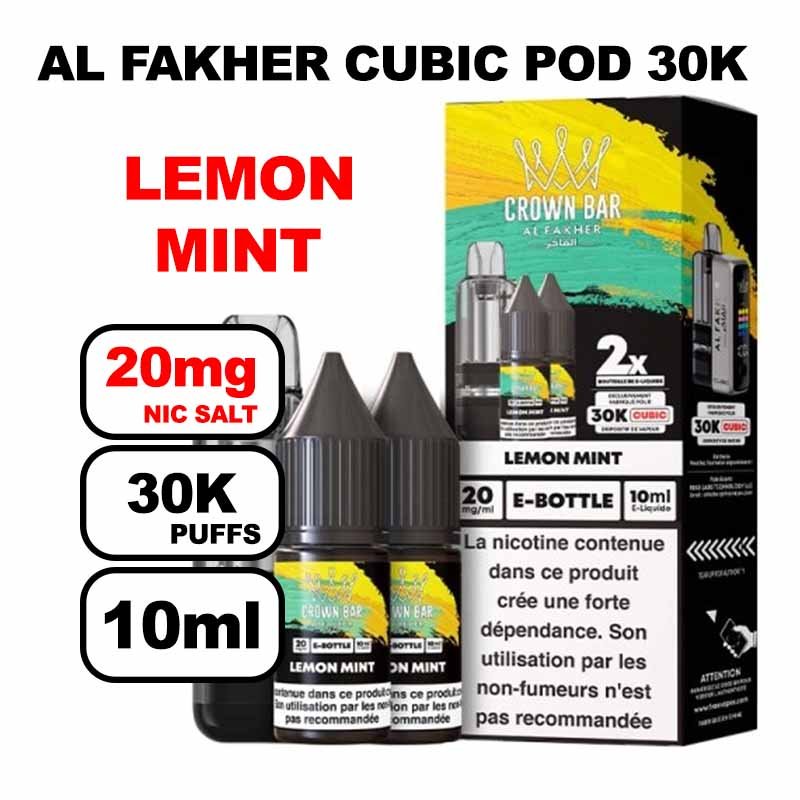 Cartouche Cubic 30k 10+2ml + E-liquides 20mg 10ml x2 - Crown Bar by Al Fakher-lemon-mint