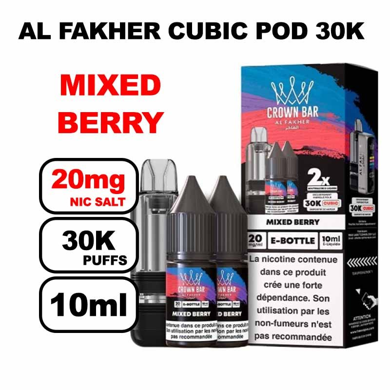 Cartouche Cubic 30k 10+2ml + E-liquides 20mg 10ml x2 - Crown Bar by Al Fakher-mixed-berry