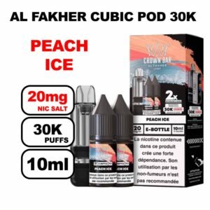Cartouche Cubic 30k 10+2ml + E-liquides 20mg 10ml x2 - Crown Bar by Al Fakher-peach-ice