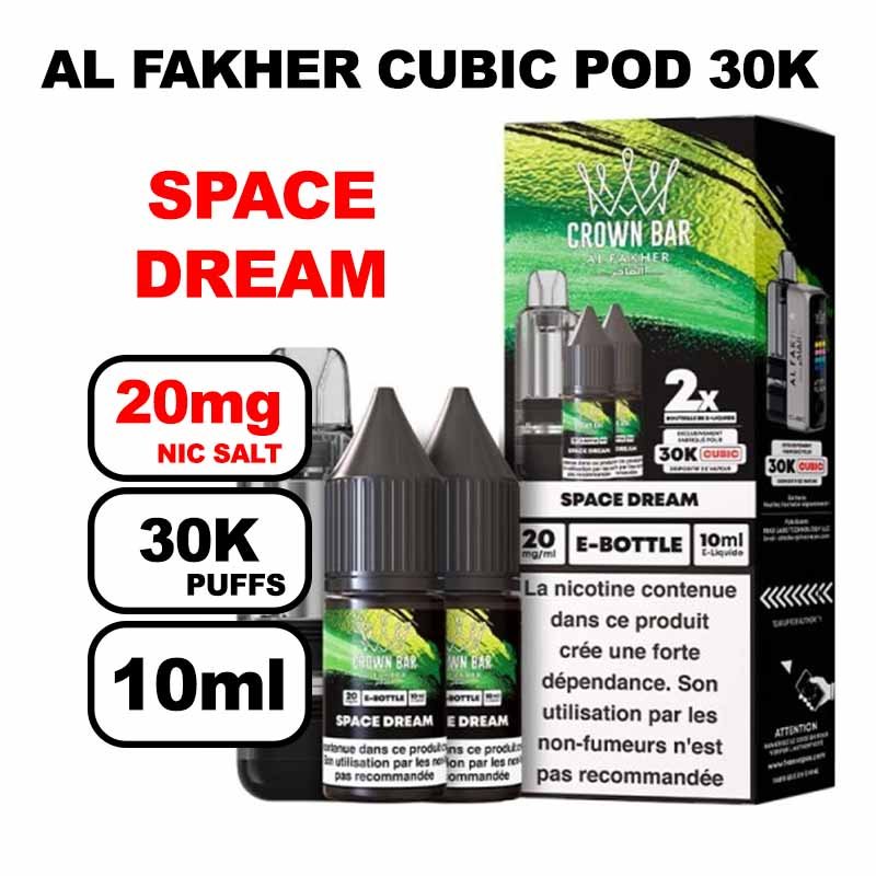 Cartouche Cubic 30k 10+2ml + E-liquides 20mg 10ml x2 - Crown Bar by Al Fakher-space-dream