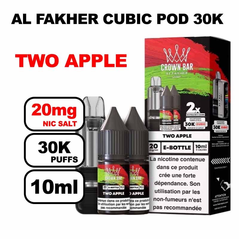 Cartouche Cubic 30k 10+2ml + E-liquides 20mg 10ml x2 - Crown Bar by Al Fakher-two-apple