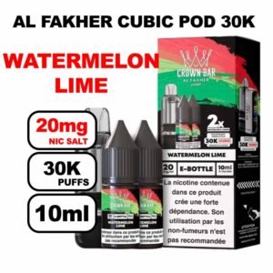 Cartouche Cubic 30k 10+2ml + E-liquides 20mg 10ml x2 - Crown Bar by Al Fakher-watermelon-lime