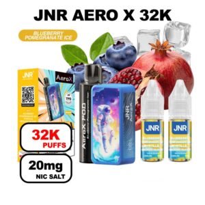 JNR AeroX 32k puffs rechargeable 20mg Nic salt- blueberry-pomegranate-ice