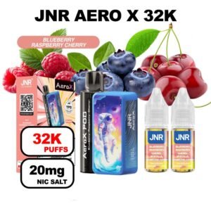JNR AeroX 32k puffs rechargeable 20mg Nic salt-blueberry-raspberry-cherry