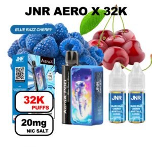 JNR AeroX 32k puffs rechargeable 20mg Nic salt- blue razz cherry