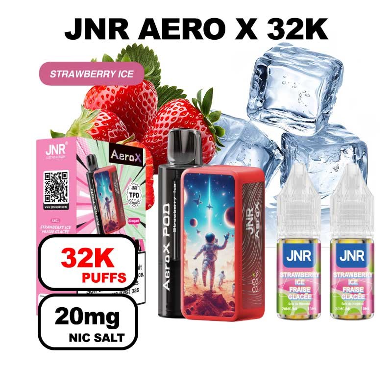 JNR AeroX 32k puffs rechargeable 20mg Nic salt- strawberry ice
