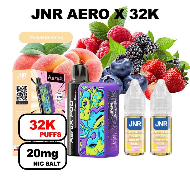 JNR AeroX 32k puffs rechargeable 20mg Nic salt-peaxh-berries
