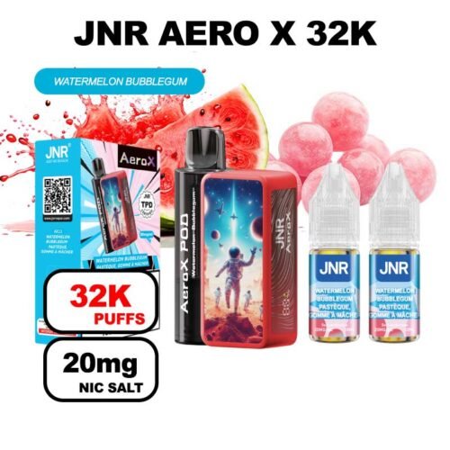 JNR AeroX 32k puffs rechargeable 20mg Nic salt-watermelon-bubblegum