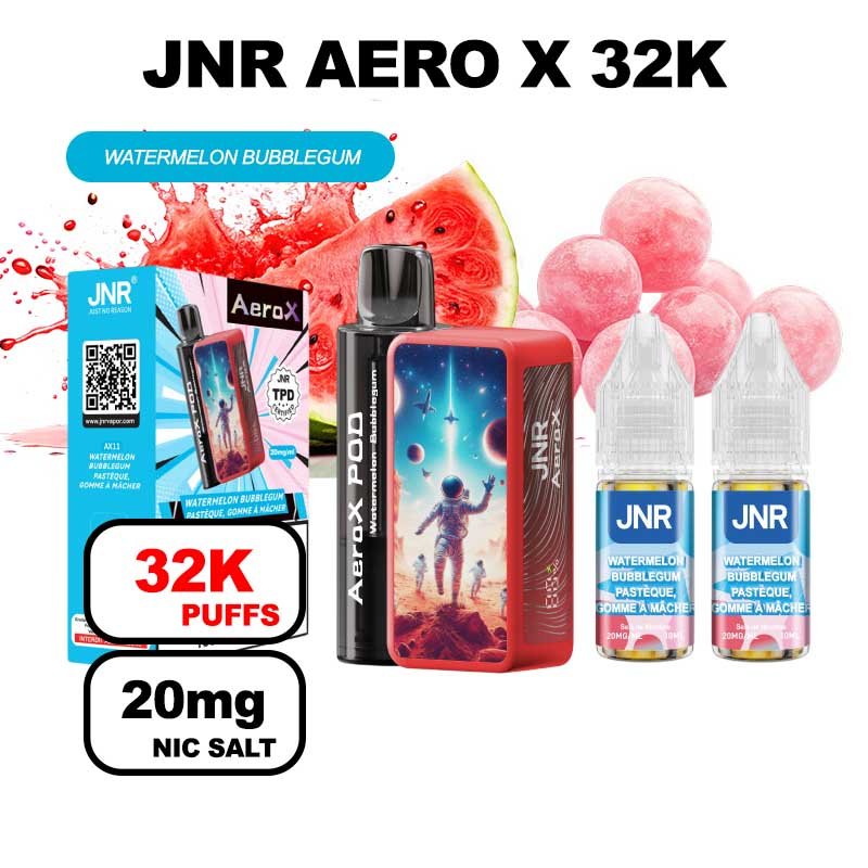 JNR AeroX 32k puffs rechargeable 20mg Nic salt-watermelon-bubblegum