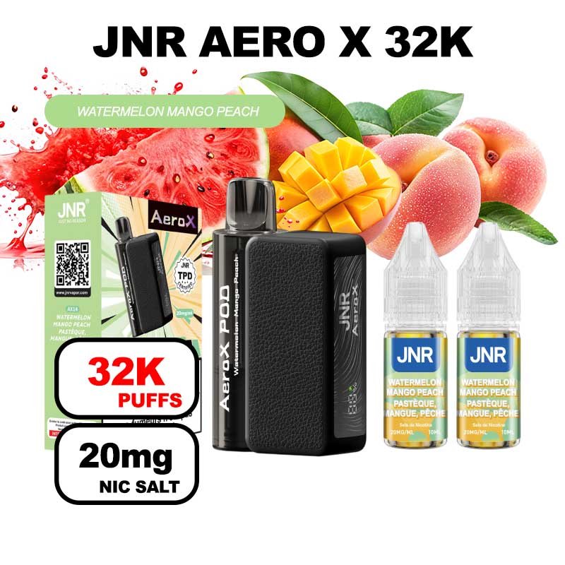 JNR AeroX 32k puffs rechargeable 20mg Nic salt-watermelon-mango-peach