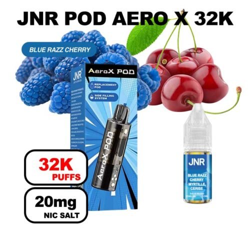 JNR AeroX pod rechargeable + e-liquide 10ml 20mg Nic salt-blue razz cherry