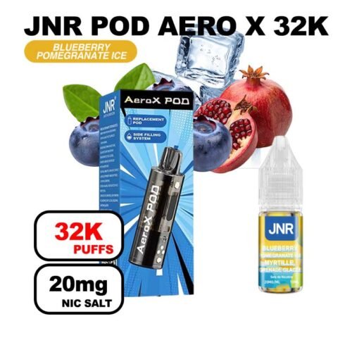 JNR AeroX pod rechargeable + e-liquide 10ml 20mg Nic salt-blueberry pomegranate ice