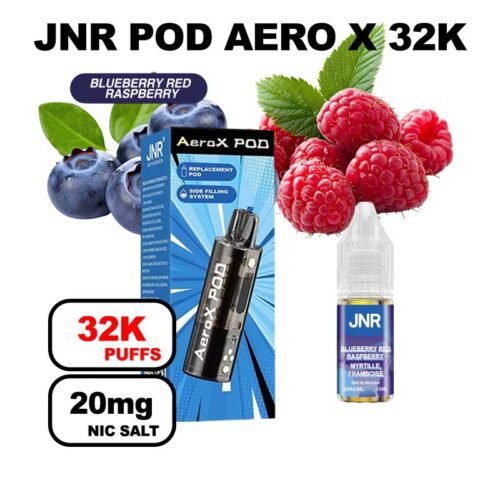 JNR AeroX pod rechargeable + e-liquide 10ml 20mg Nic salt- blueberry red raspberry